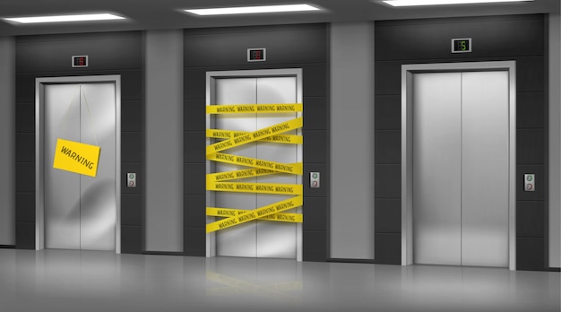 Free vector broken elevators closed for repair or maintenance