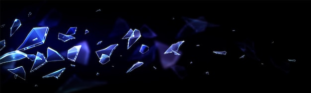 Free vector broken glass pieces flying on black background