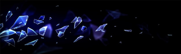 Бесплатное векторное изображение Сломанные осколки стекла летают на черном фоне.