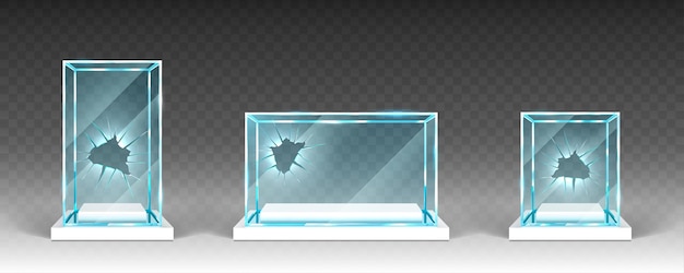 Free vector broken glass showcases with holes