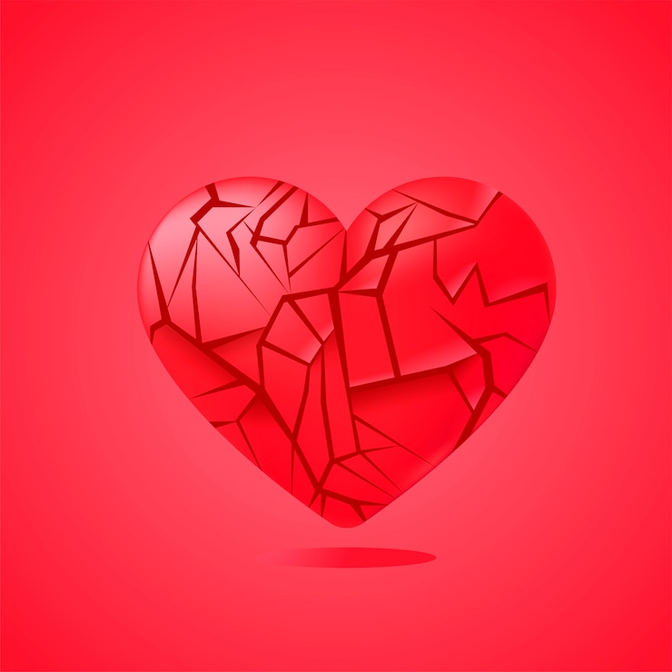 Free Vector broken heart sealed isolated. red glass shards. 