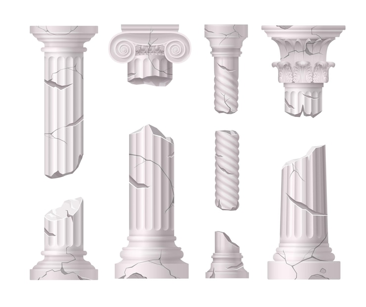 Free Vector broken marble pillars and columns with classical decor in baroque style realistic set isolated vector illustration
