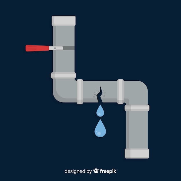 Free vector broken pipe leaking water in flat design