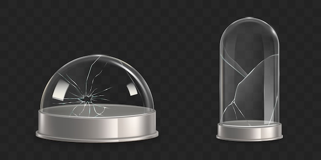 Broken waterglobe, glass bell jar realistic vector