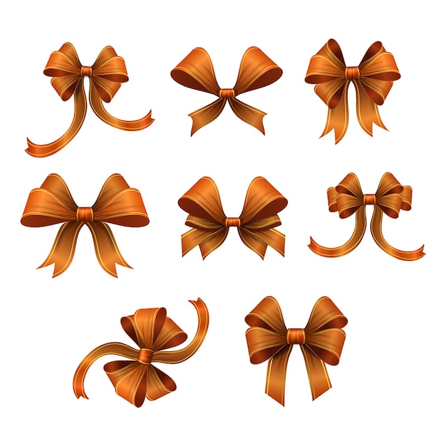 Free vector bronze gift ribbons set vector illustration