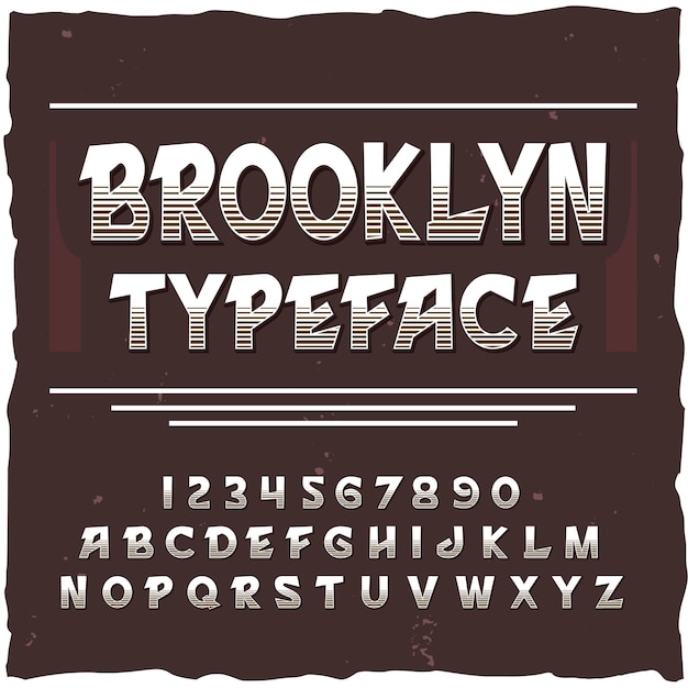 무료 벡터 사각 프레임과 라인 숫자와 문자가있는 빈티지 서체가있는 브루클린 알파벳