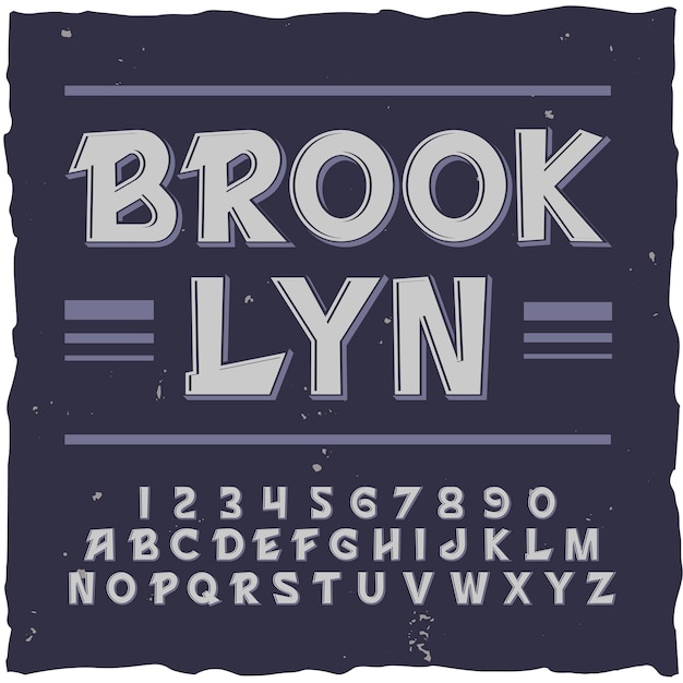 Vettore gratuito sfondo di brooklyn con cornice quadrata e carattere tipografico vintage con illustrazione di lettere e cifre di linee