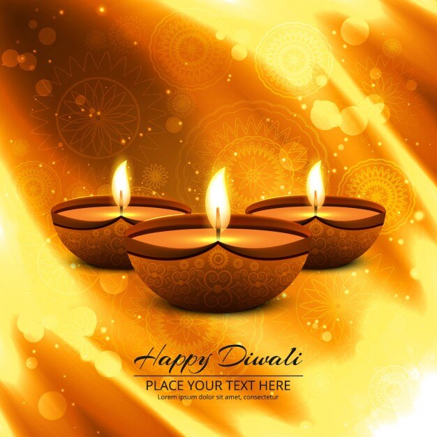 Free vector brown background with three candles for diwali