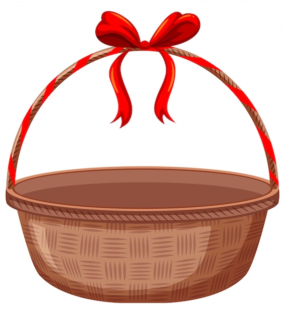 Free vector brown basket with red ribbon on white