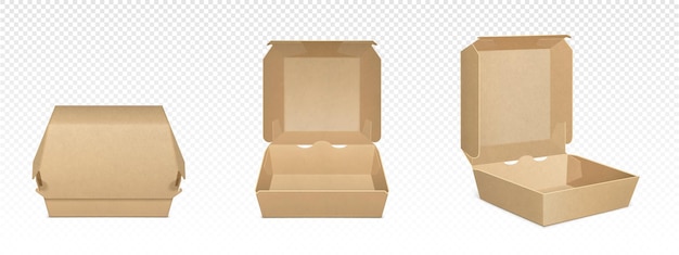 無料ベクター 茶色の段ボール ハンバーガー ボックスの現実的なベクトル