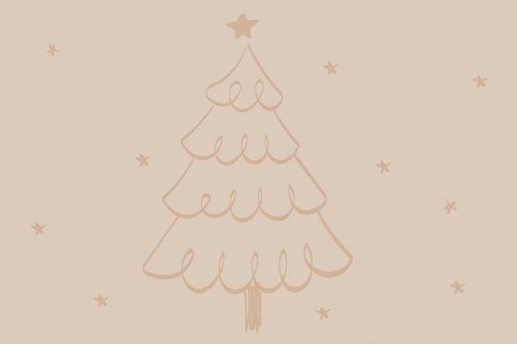 Free Vector brown christmas background, cute tree doodle vector