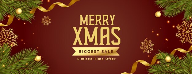 Brown christmas sale promotional banner with 3d elements design