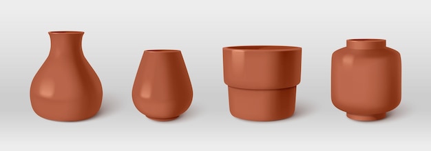 Free vector brown clay vases set isolated on background