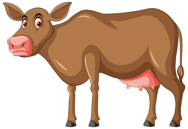 Brown dairy cow standing cartoon character