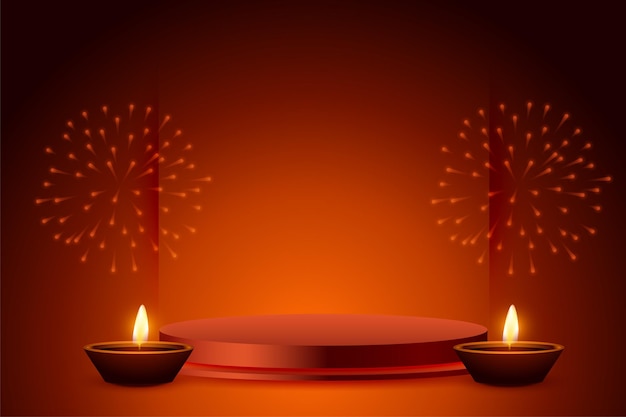 Free vector brown diwali banner with firework and 3d podium design