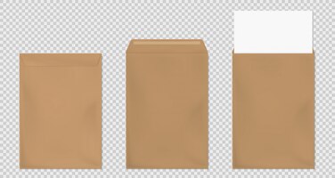 Free vector brown envelope a4 template, blank paper covers set