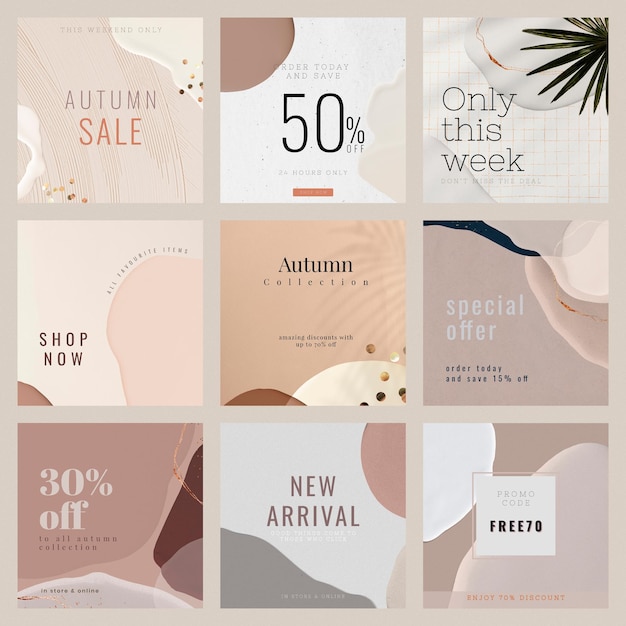 Free vector brown fashion sale template set vector