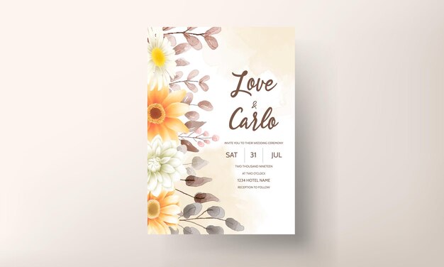 Brown floral wedding invitation card set template