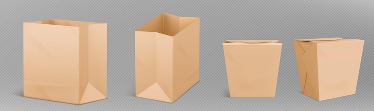 무료 Vector 갈색 점심 종이 가방 격리 벡터 모형 아이콘 3d 공예 패스트 푸드 패키지 디자인 템플릿 kraft 현실적인 식사 또는 레스토랑이나 상점을 위한 스낵 패킷 텍스처 구입을 위한 캔디 재활용 용기