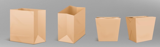 갈색 점심 종이 가방 격리 벡터 모형 아이콘 3d 공예 패스트 푸드 패키지 디자인 템플릿 Kraft 현실적인 식사 또는 레스토랑이나 상점을 위한 스낵 패킷 텍스처 구입을 위한 캔디 재활용 용기