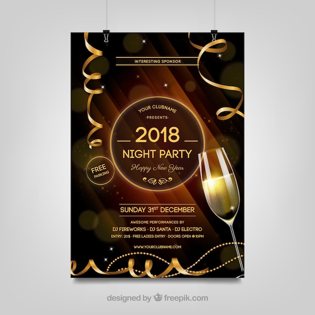 Free vector brown new year party poster in realistic style