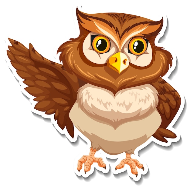 Free vector brown owl bird cartoon character sticker