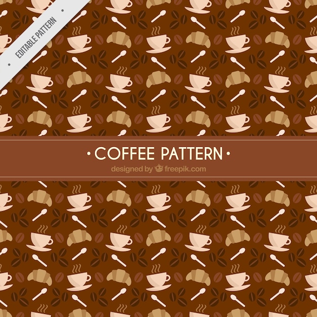 Brown pattern with croissants and coffee cups