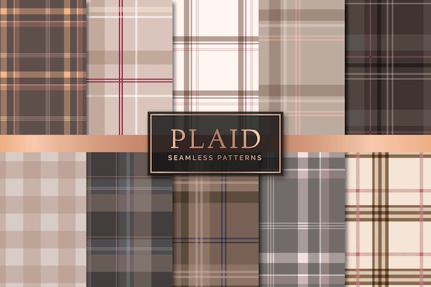 Free vector brown plaid seamless patterned background vector set