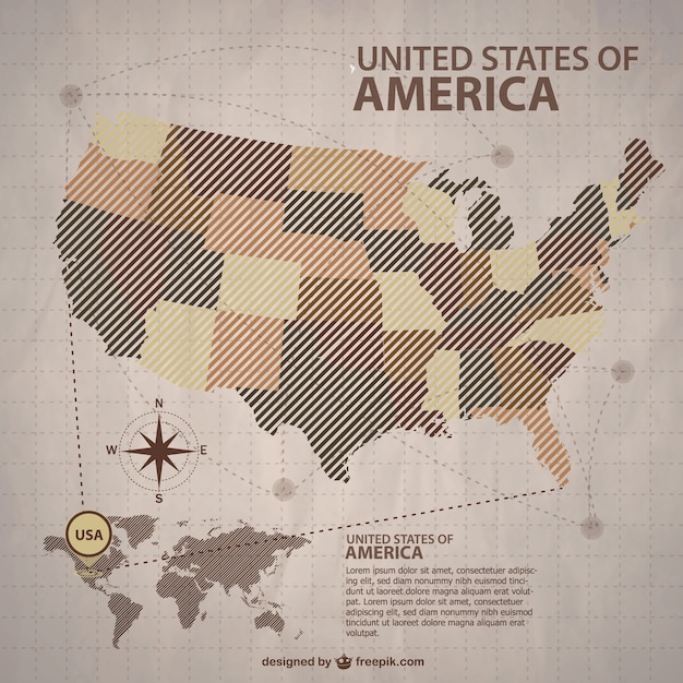 Free Vector brown usa maps with the states