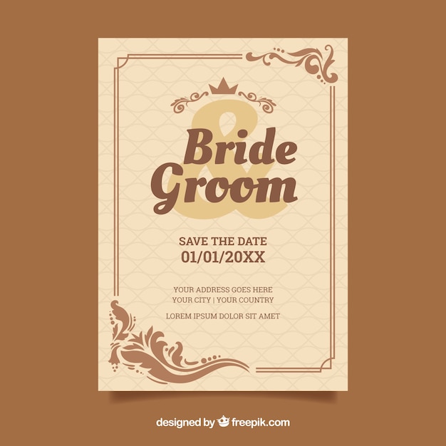 茶色のビンテージ結婚式の招待状のテンプレート