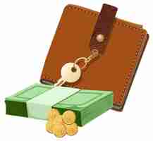 Бесплатное векторное изображение Коричневый кошелек с наличными деньгами в мультяшном стиле