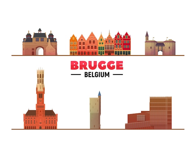 ブルージュブルージュベルギー最も有名な白い背景のランドマークベクトルイラストモダンな建物とビジネス旅行や観光のコンセプトバナーやウェブサイトの画像