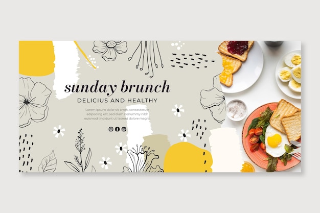 Vettore gratuito modello di banner per il brunch con foto