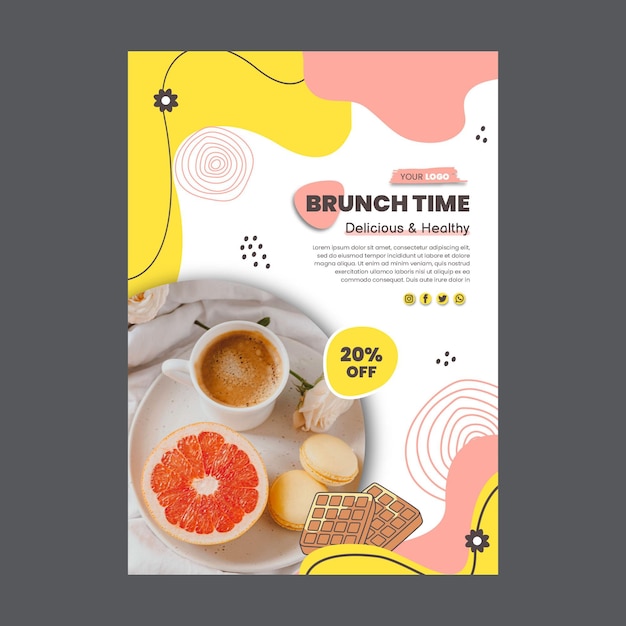 Vettore gratuito modello di poster sconto brunch