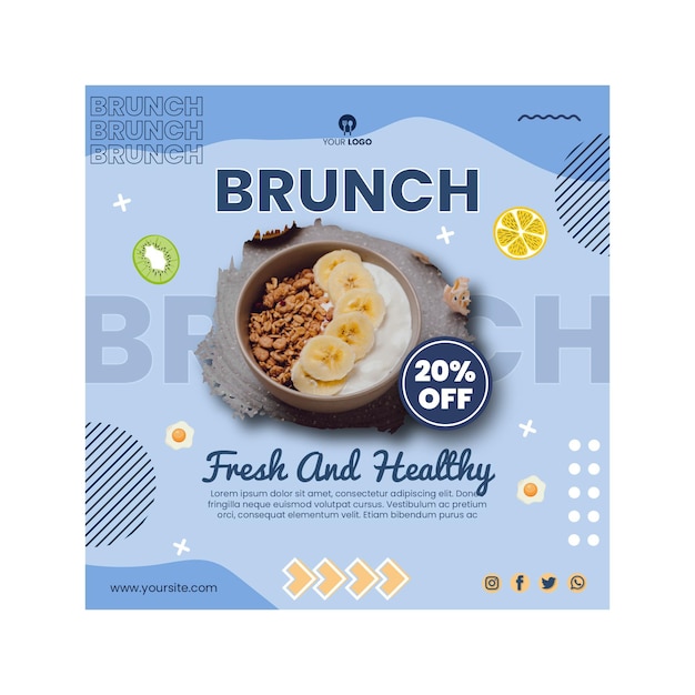 Free vector brunch flyer template with photo