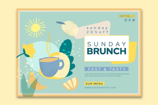 Vettore gratuito modello di banner orizzontale per il brunch