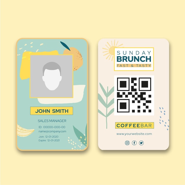 Vettore gratuito modello di carta d'identità per il brunch