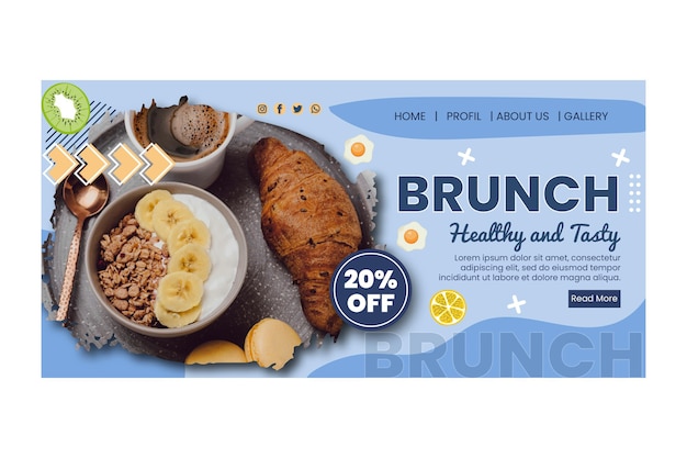 Free vector brunch landing page template with photo