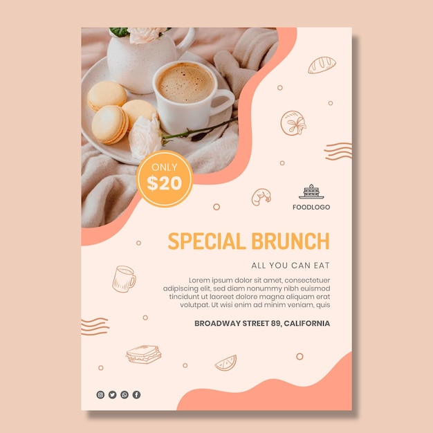 Vettore gratuito disegno del modello di poster del brunch