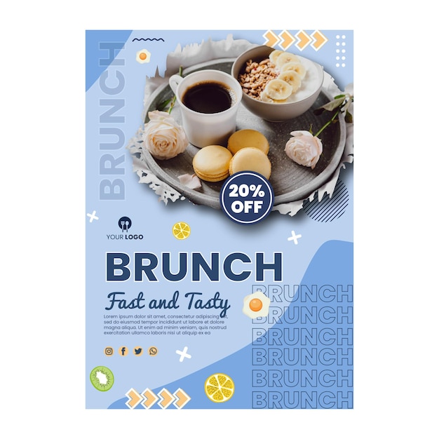 Vettore gratuito modello di poster del brunch con foto