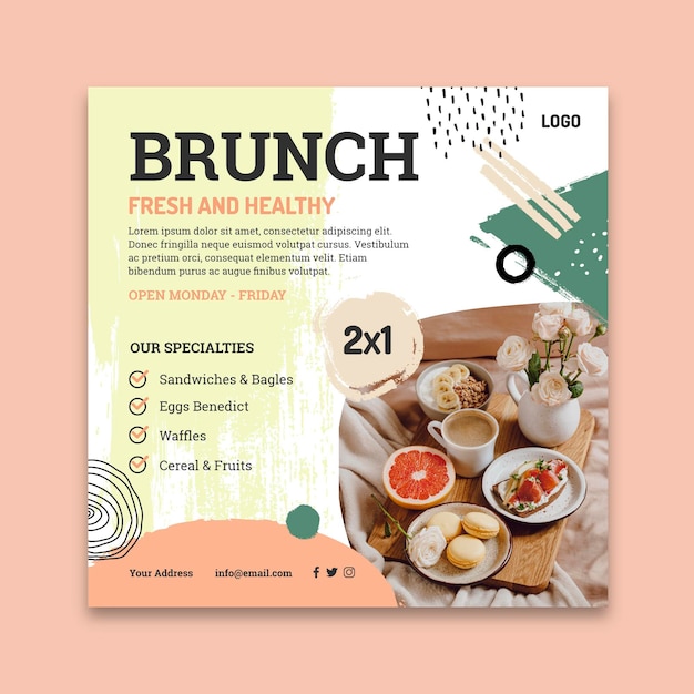 Free vector brunch squared flyer template