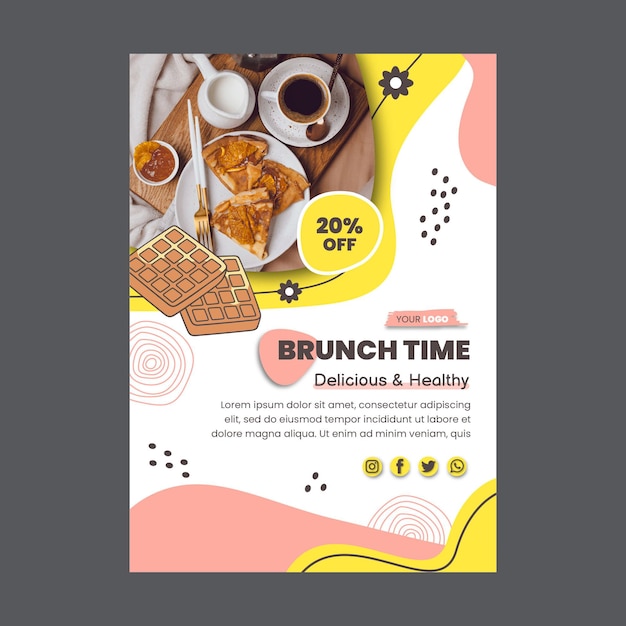 Free vector brunch time discount vertical flyer template