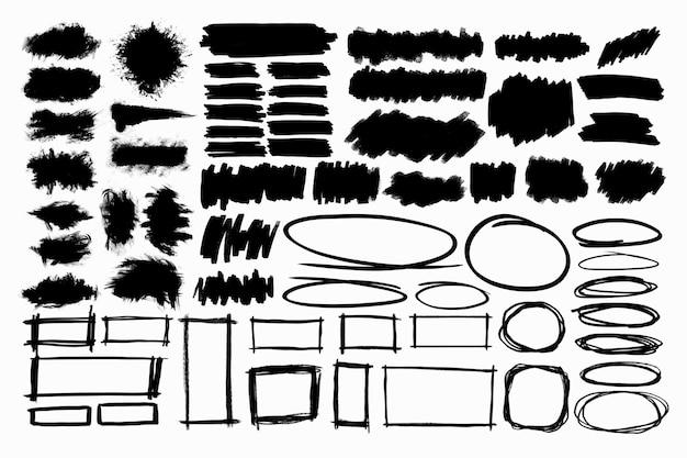 Brush element in black on white background collection