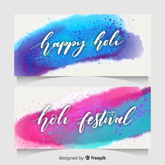 Free vector brush stroke holi fesival banner