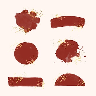 Brush strokes with gold and glitter collection Free Vector