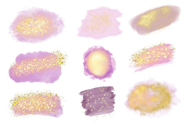 Free vector brush strokes with gold and glitter pack