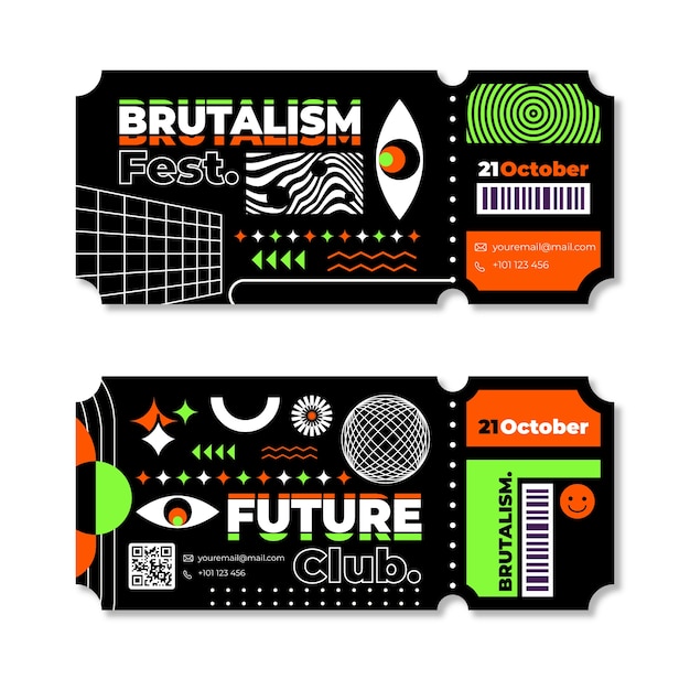 Free vector brutalism ticket template