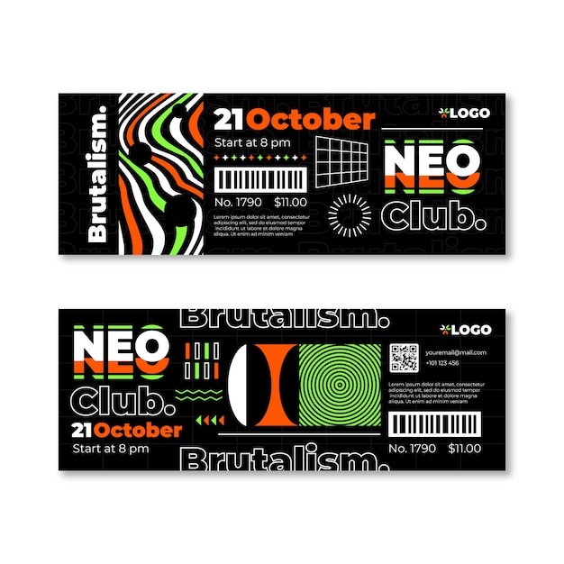 Free vector brutalism ticket template