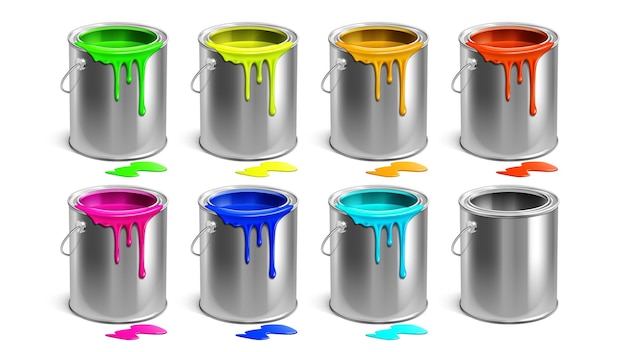 Бесплатное векторное изображение Ведра разноцветные краски и пустой набор