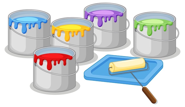 Free vector buckets of paints and roller